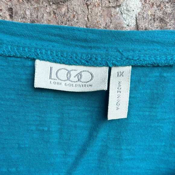 Logo Lori Goldstein Tunic Teal Blue Floral beads appliqué Chiffon Hem - Picture 3 of 5